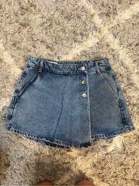 Zara Denim Button-Front A-Line Mini Skort- Blue